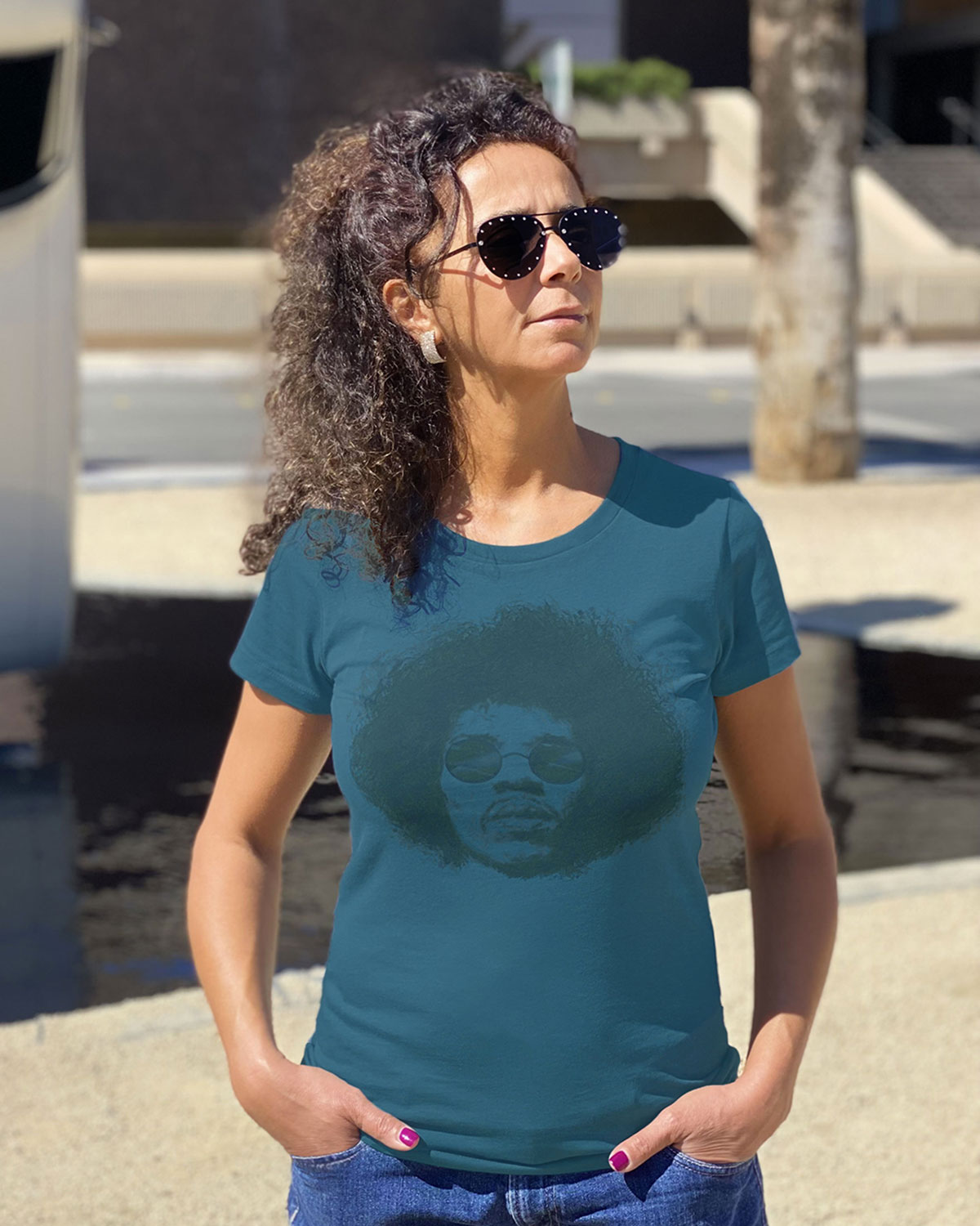 Tee-shirt Jimi Hendrix bleu femme